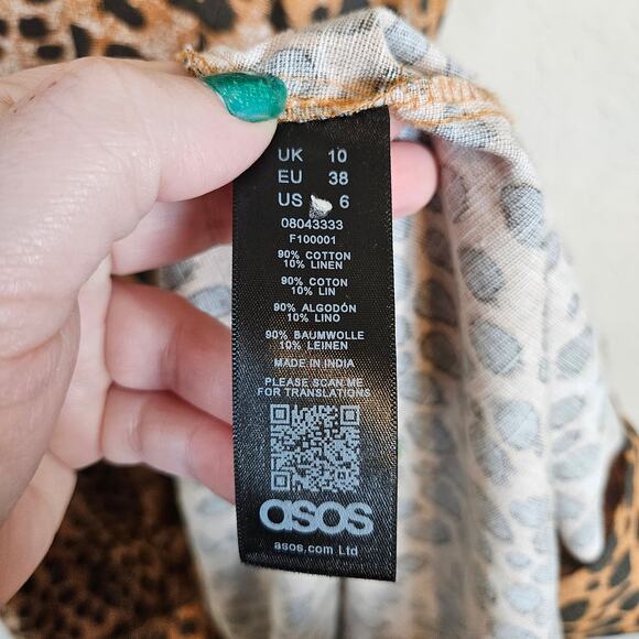 Asos Tie Back Linen Maxi Dress in Leopard Print Women's 6 Casual Weekend - Picture 8 of 12